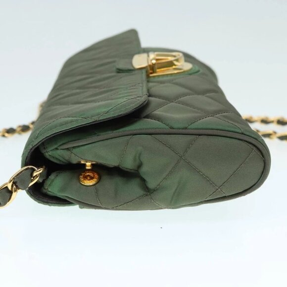 PRADA Chain Quilted Shoulder Bag Nylon Khaki Gold Auth 90227 - Picture 5 of 15